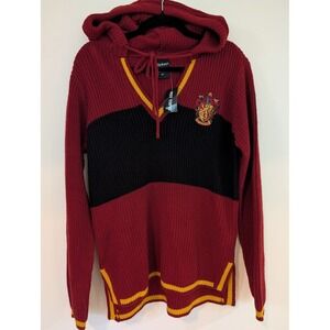 Harry Potter Gryffindor Knit Hoodie Sweater Burgundy Black Hot Topic MD